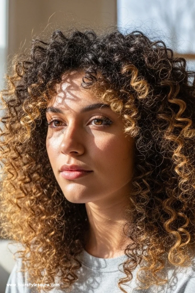11 Stylish Long Wolf Cut Without Bangs Ideas for Bold Looks 5 Natural Curls with Defined Layers