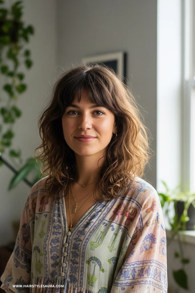 Short Wolf Cut with Bangs Wavy Hair – Wild Texture Meets Feminine Flow 16 Natural Texture Wolf Cut with Fringe Layers