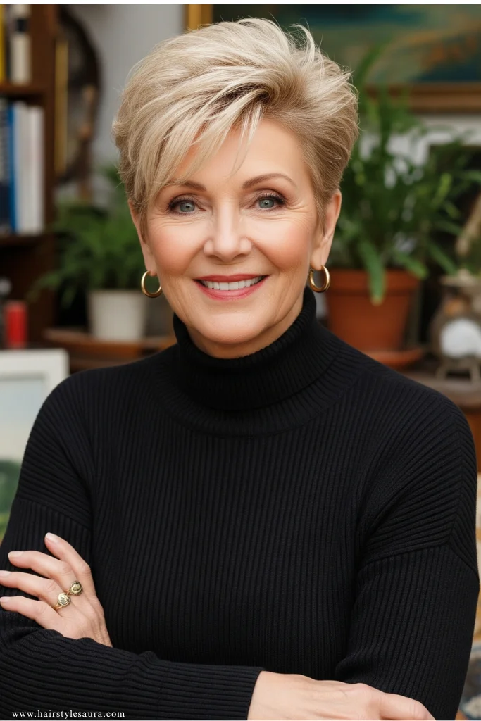 Top 10 Short Hairstyles For Thin Hair Over 50 11 Pixie with Volume at the Crown