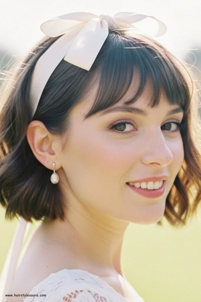 12 Gorgeous Bridal Hairstyles Short Hair for Modern Brides 13 Romantic Short Hair with Ribbon