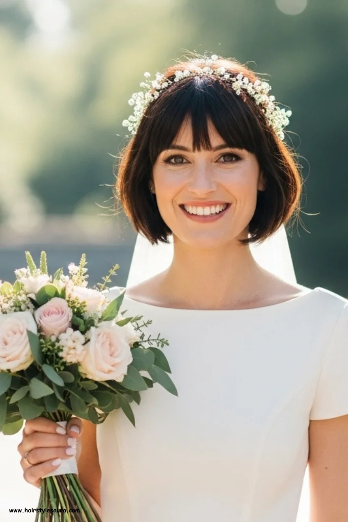 12 Gorgeous Bridal Hairstyles Short Hair for Modern Brides 3 Short Bob with Floral Accents