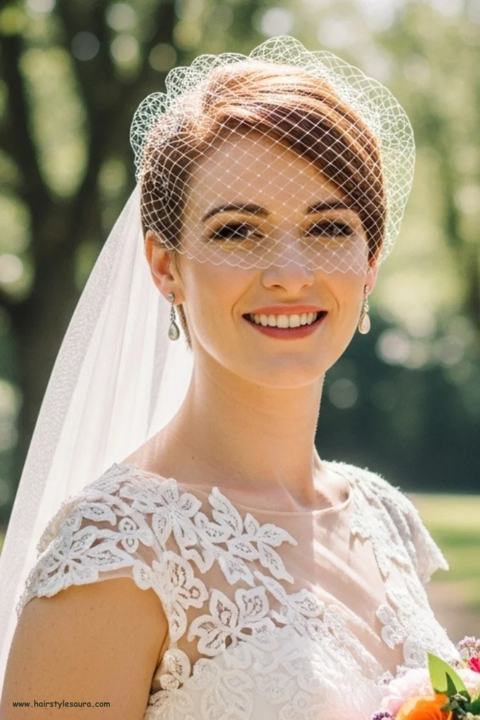 12 Gorgeous Bridal Hairstyles Short Hair for Modern Brides 12 Short Hair with Birdcage Veil