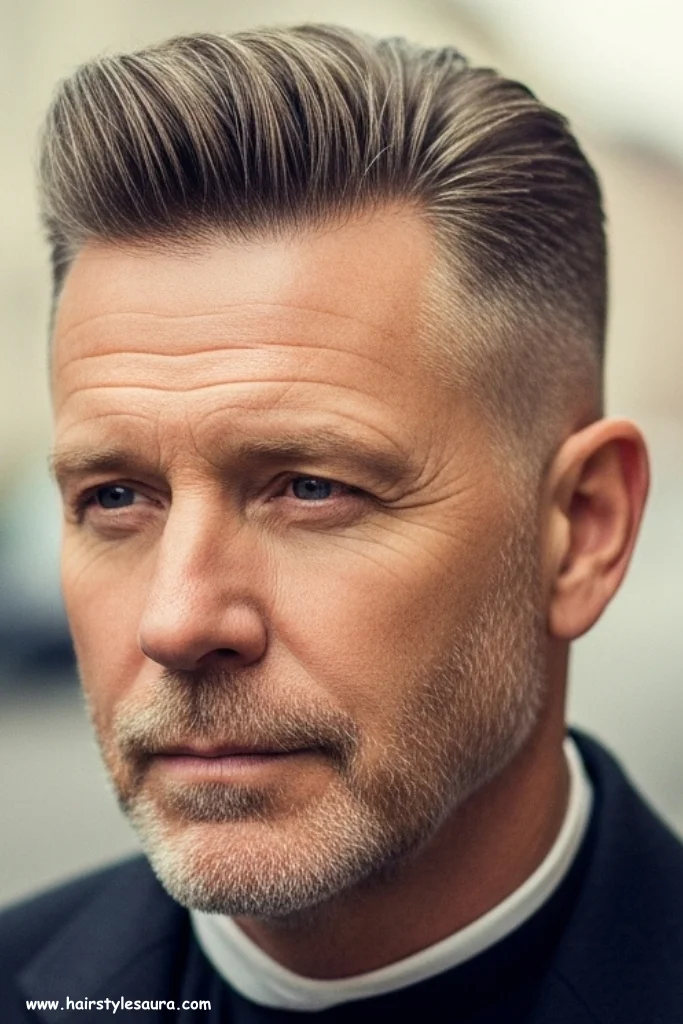 10 Best Short Hairstyles for Over 50 Men to Try Now 8 Short Pompadour with Fade
