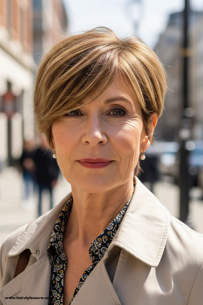 12 Stylish Short Shaggy Hairstyles for Older Women in 2025 9 Short Shag with Side-Swept Bangs