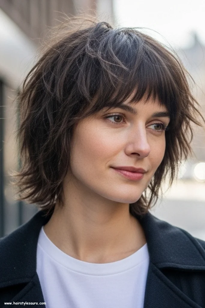 12 Stunning Short Wolf Cut with Curtain Bangs Hairstyles to Try Today 4 Short Shaggy Wolf Cut with Wispy Curtain Bangs