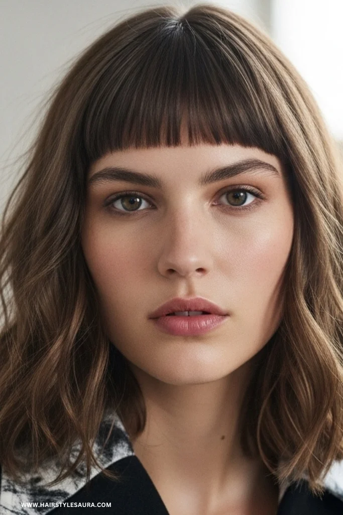 Short Wolf Cut with Bangs Wavy Hair – Wild Texture Meets Feminine Flow 13 Shoulder-Grazing Waves with Straight Bangs