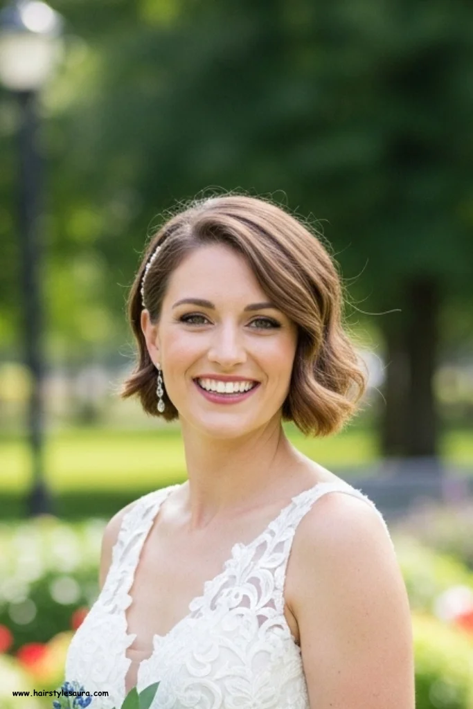 12 Gorgeous Bridal Hairstyles Short Hair for Modern Brides 6 Side-Swept Short Waves
