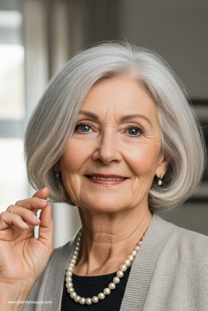 13 Elegant Older Women Short Hairstyles for a Fresh Look 6 Silver Feathered Bob