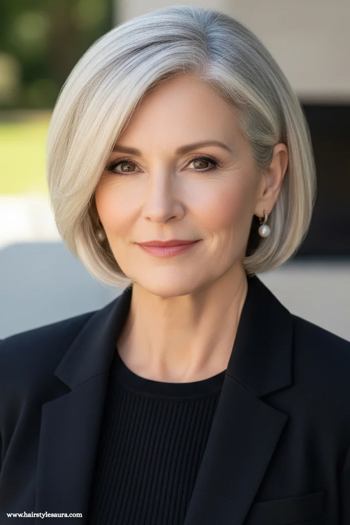 15 Stylish Short Hairstyles for Women Over 50 15 Sleek Side-Parted Bob