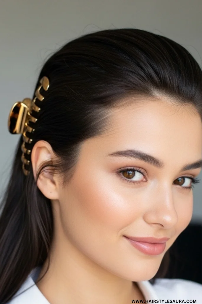 Cute Easy Hairstyles Every Woman Can Try Quick Styles You’ll Love! 6 Slicked Back Claw Clip Style