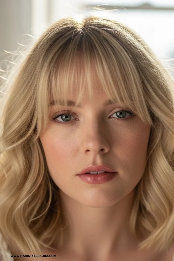 Short Wolf Cut with Bangs Wavy Hair – Wild Texture Meets Feminine Flow 10 Soft Blonde Waves with Wispy Bangs