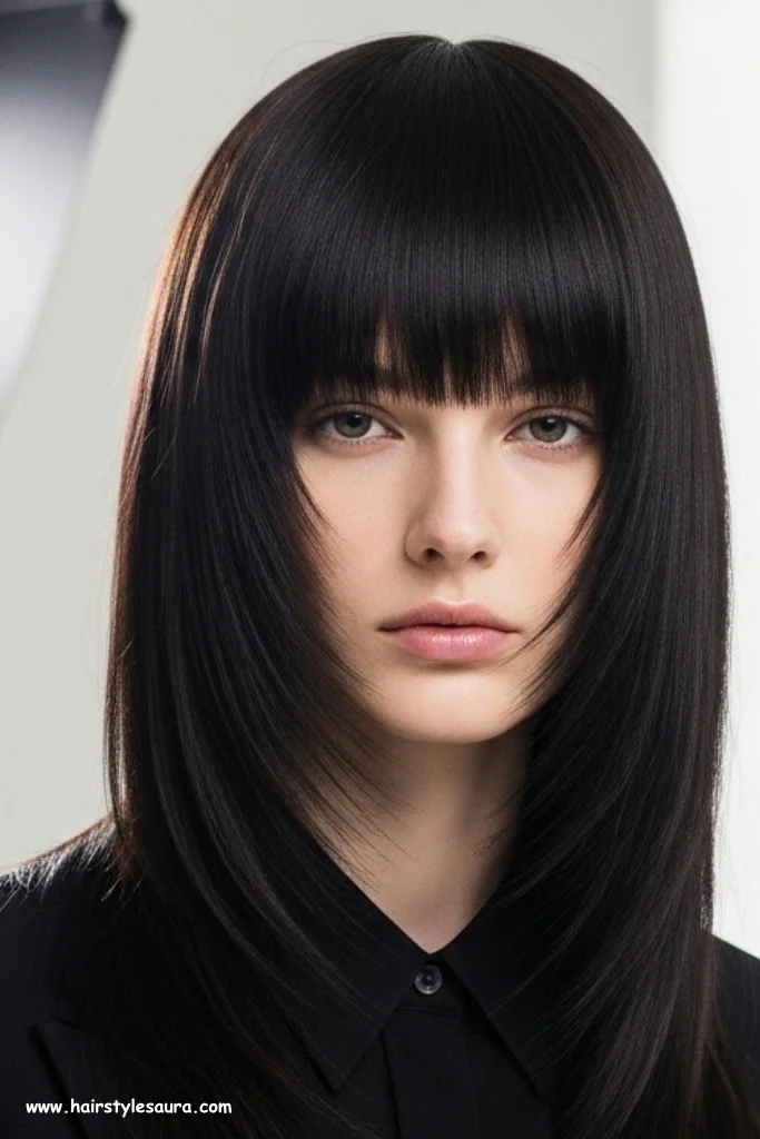 11 Stylish Long Wolf Cut Without Bangs Ideas for Bold Looks 4 Straight Wolf Cut with Choppy Layers