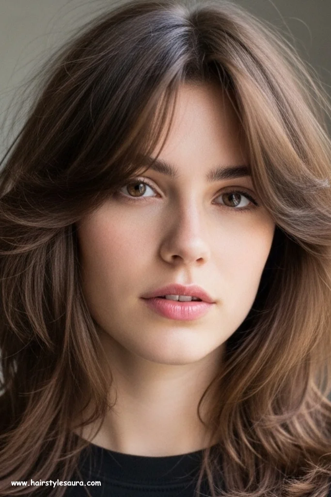 11 Stylish Long Wolf Cut Without Bangs Ideas for Bold Looks 2 Textured Layers with Face-Framing Strands