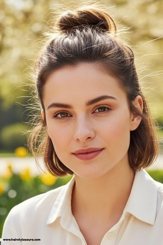 12 Easy and Cute Hairstyles for Short Hair Girls 10 Top Knot for Short Hair