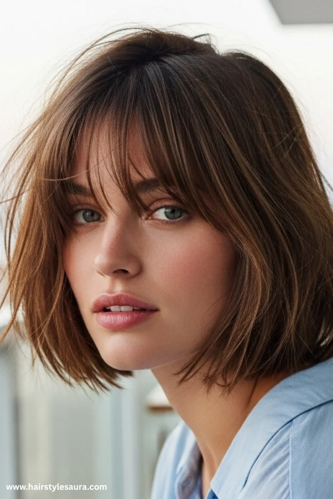 12 Trendy Ideas for Short Shaggy Hair with Bangs 10 Tousled Bob Shag with Long Bangs