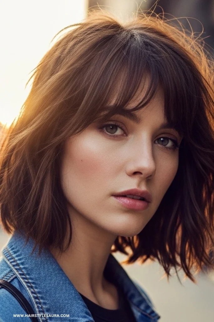 Short Wolf Cut with Bangs Wavy Hair – Wild Texture Meets Feminine Flow 3 Tousled Wolf Cut with Side Bangs