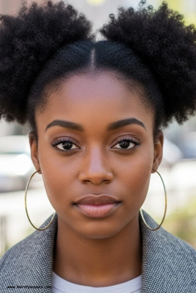 10 Cute Hairstyles for Black Girls That Show Natural Beauty 2 Two Afro Puffs