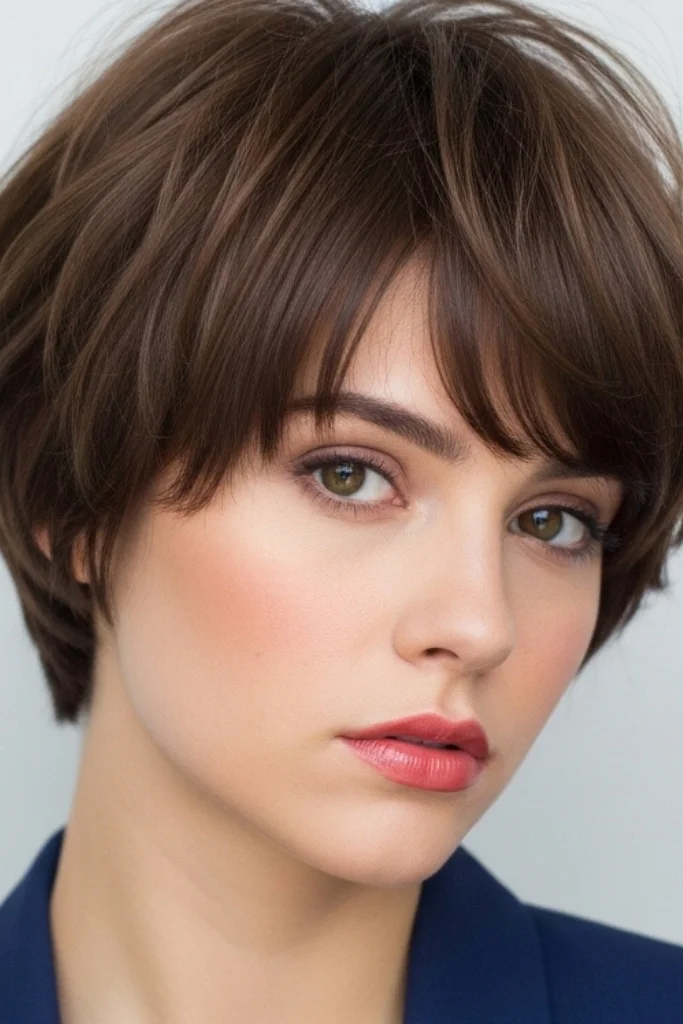 11 Short Hair Hairstyles for Round Faces 2 Pixie Cut with Side-Swept Bangs