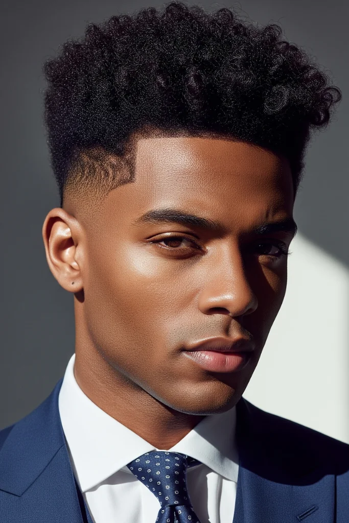 Mens Hairstyles Curly Short to Match Your Face Shape 5 Curly High Fade with Line-Up