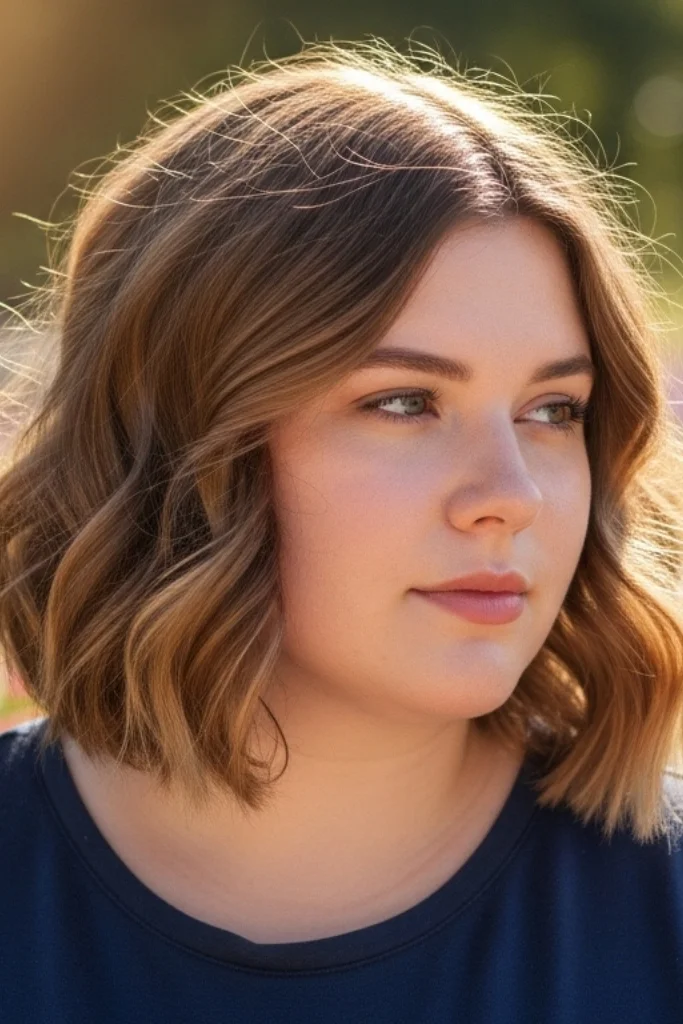 11 Short Hair Hairstyles for Round Faces 10 Wavy Lob (Long Bob)