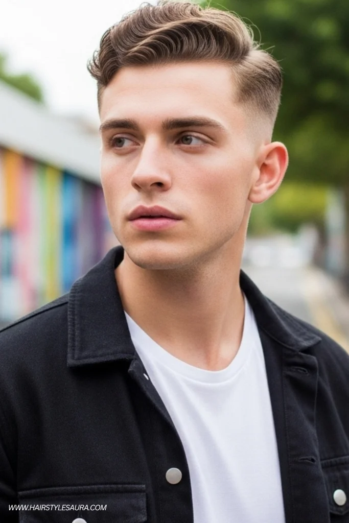 Top 12 Mens Long Top Short Sides Hairstyles to Rock Now 6 Wavy Brush Up with Low Fade