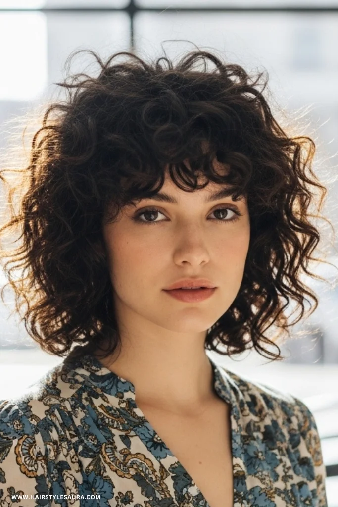 Short Wolf Cut with Bangs – Trendy & Wild Feminine Vibes 5 Wolf Cut with Curly Bangs