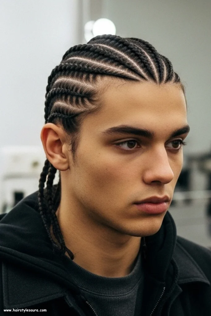 Top 13 Hairstyles for Small Long Braids Men Can Rock with Confidence 7 Zig-Zag Cornrows
