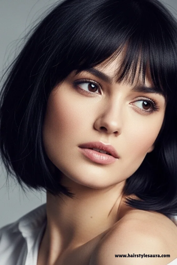 Gorgeous Short Hairstyles for Thick Hair That Frame Your Face 15 Chin-Length Cut with Bangs