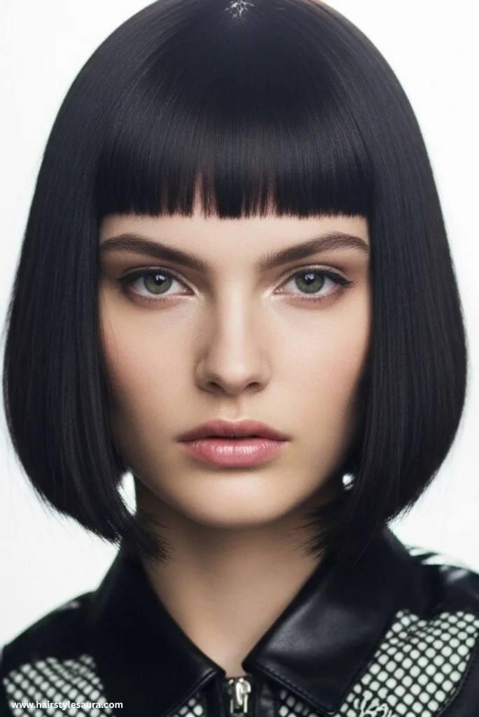 13 Unique Ear Length Haircuts Ideas for Modern Women 2 Blunt Cut with Micro Bangs