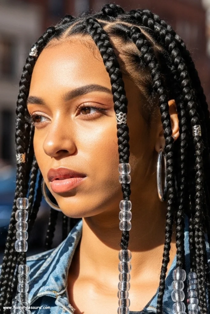 10 Best 90s Braid Hairstyles Ideas That Are Still Trendy Today 2 Box Braids with Beads