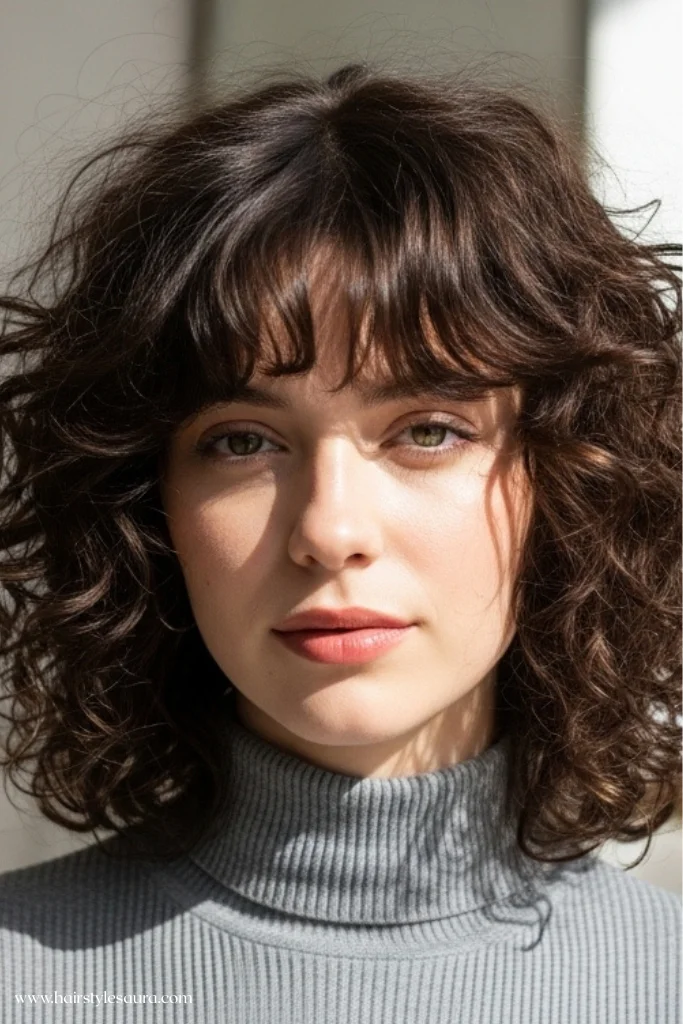 10 Gorgeous Shag Cuts Ideas for Curly Hair You’ll Want to Try Today 2 Classic Curly Shag with Bangs