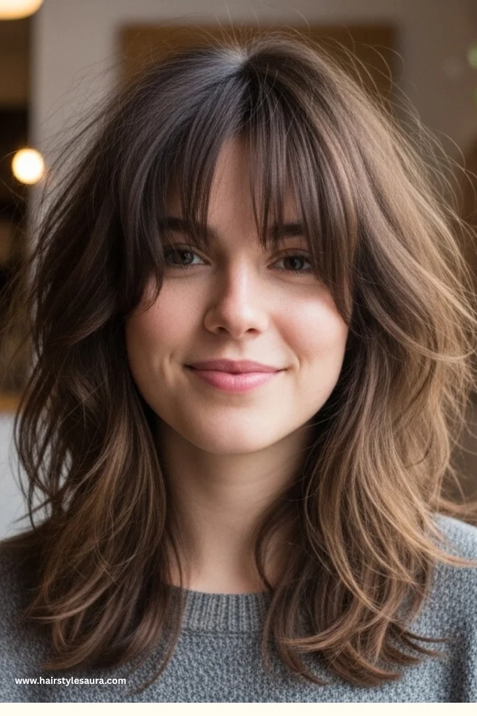 11 Trendy Shaggy Lob with Bangs Styles That Women Are Loving Right Now 2 Classic Shaggy Lob with Curtain Bangs