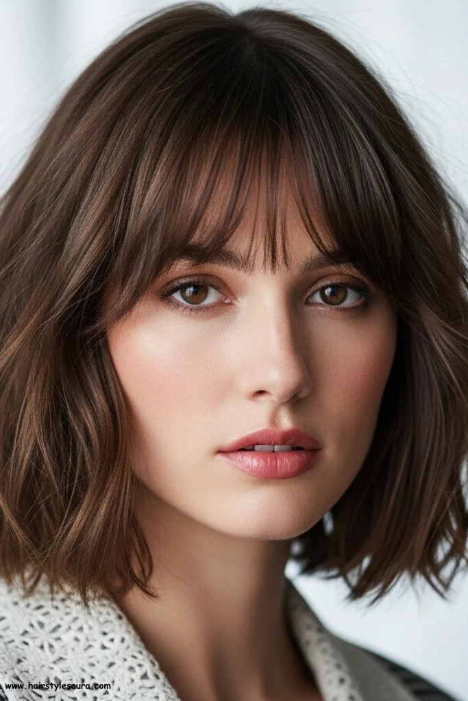 12 Flattering Oval Face Hairstyles with Bangs Ideas You’ll Love 2 Soft Curtain Bangs with Wavy Lob