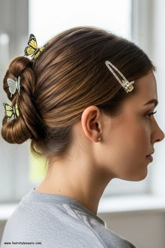 13 Best 90s Butterfly Clip Hairstyle Ideas That Are Making a Comeback 2 Twisted Half-Up Half-Down