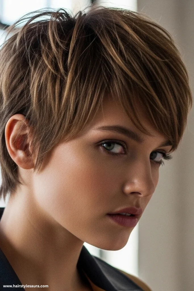 13 Feather Layered Haircuts Ideas for Women 11 Feathered Pixie with Choppy Ends