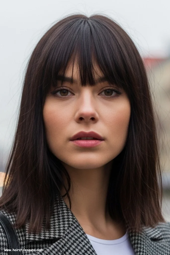 10 Stylish Ear Length Haircuts with Bangs Ideas for Women 11 Inverted Bob with Long Bangs