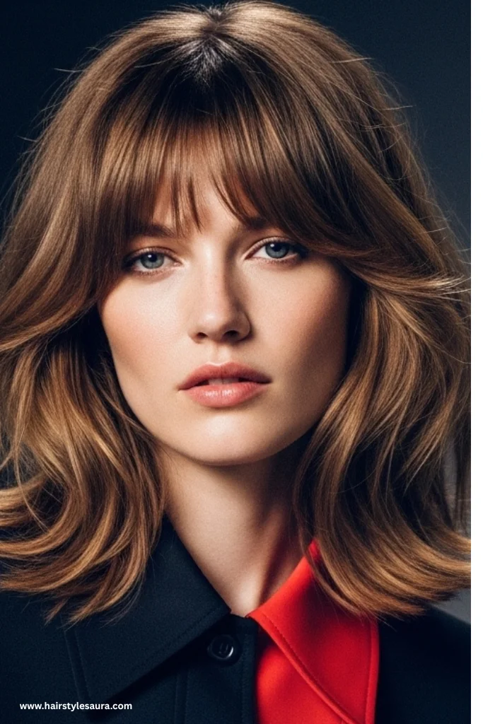 13 Stylish Shaggy Lob with Curtain Bangs Ideas to Refresh Your Look 11 Layered Lob with Voluminous Curtain Bangs