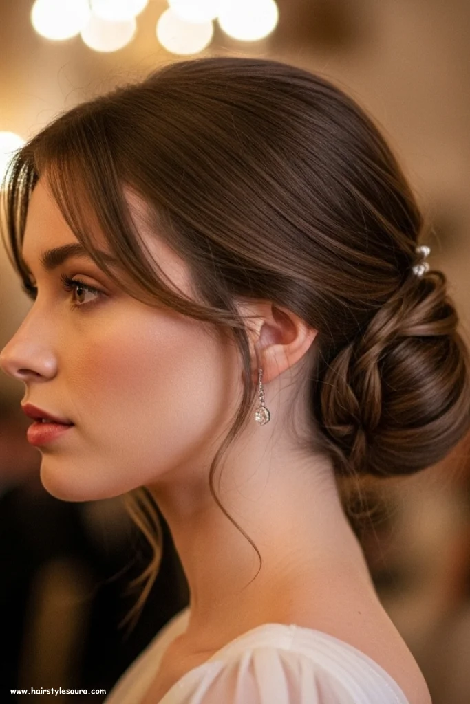 Top 13 Long Oval Face Hairstyles Ideas for All Hair Types 11 Low Bun with Face-Framing Strands