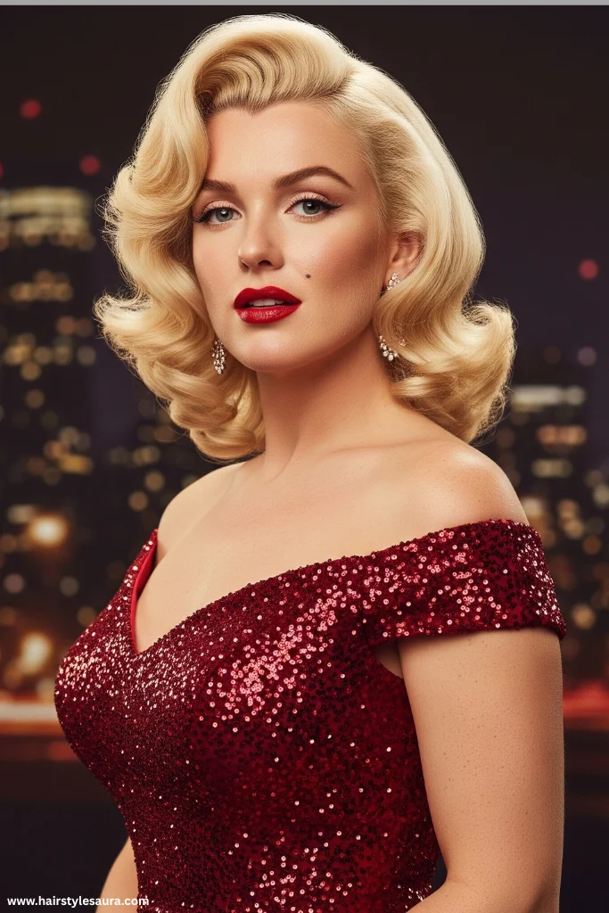 15 Stunning Vintage Hairstyles with Bangs Ideas for a Timeless Look 11 Marilyn Curls with Feathered Bangs
