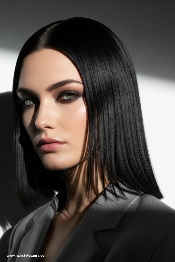 12 Stunning Black Wolf Cut Ideas for a Bold New Look 11 Sleek Straight Black Wolf Cut