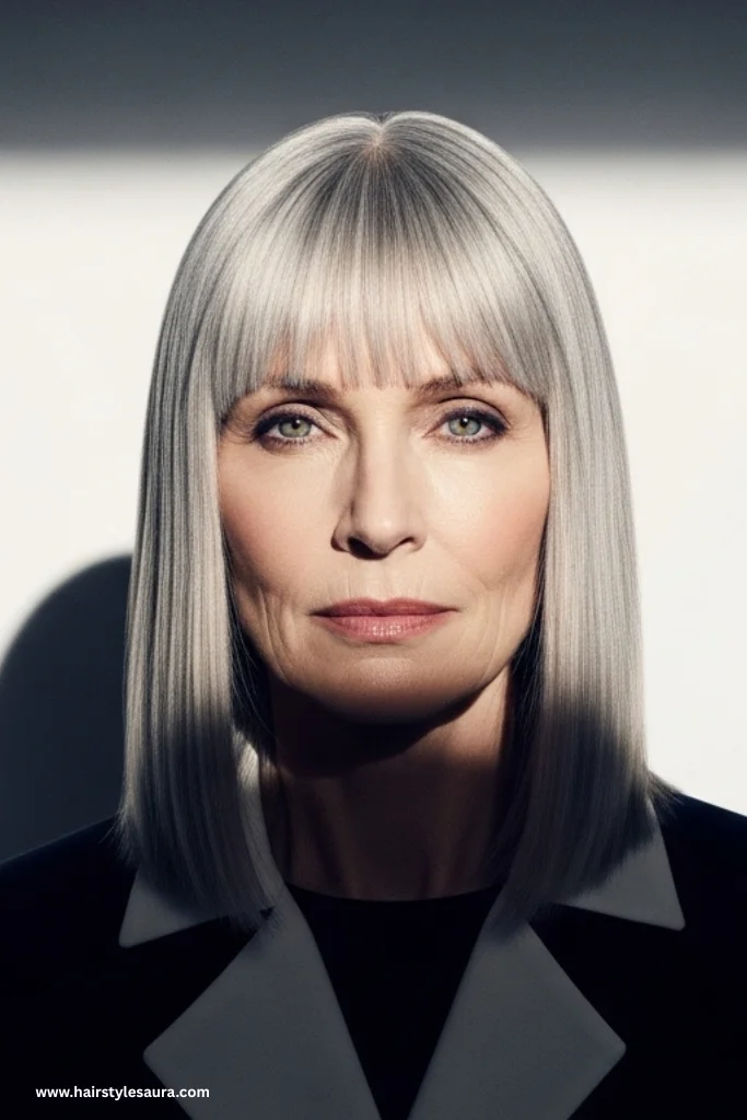 12 Flattering Hairstyles for Women Over 50 With Bangs 11 Sleek Straight Hair With Micro Bangs