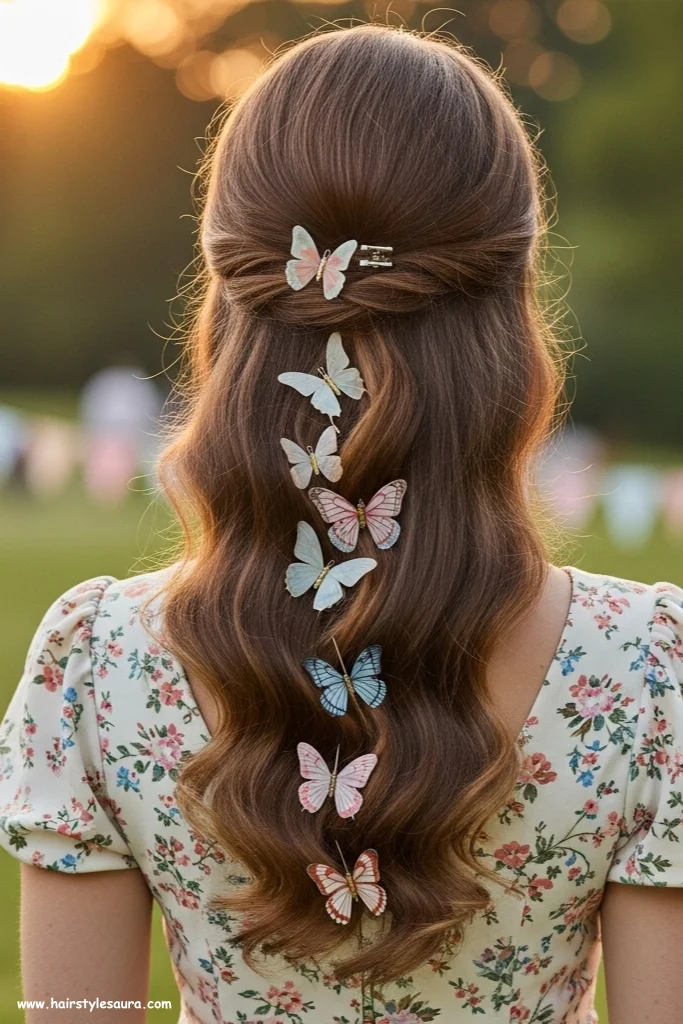 13 Best 90s Butterfly Clip Hairstyle Ideas That Are Making a Comeback 11 Waterfall Butterfly Clips