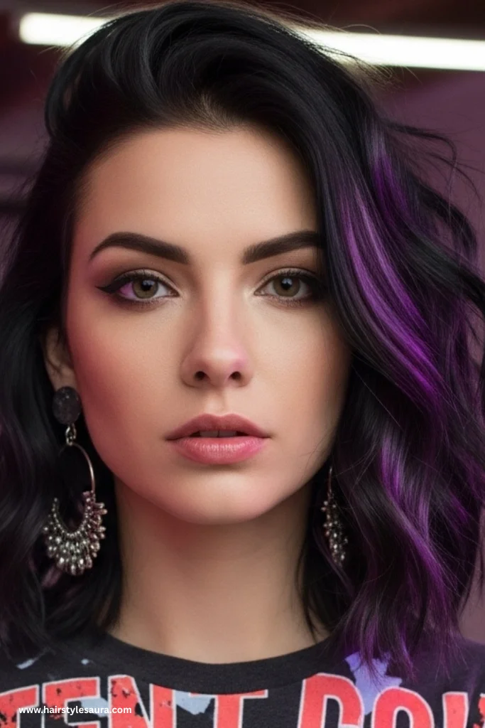 12 Stunning Black Wolf Cut Ideas for a Bold New Look 12 Black Wolf Cut with Purple Highlights