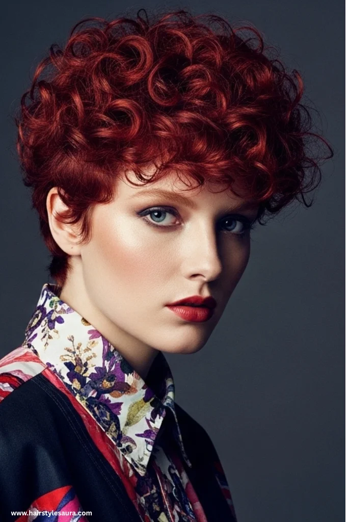 13 Stunning Curly Pixie Cuts 3C Ideas That Will Inspire Your Next Look 12 . Bold Red Curly Pixie