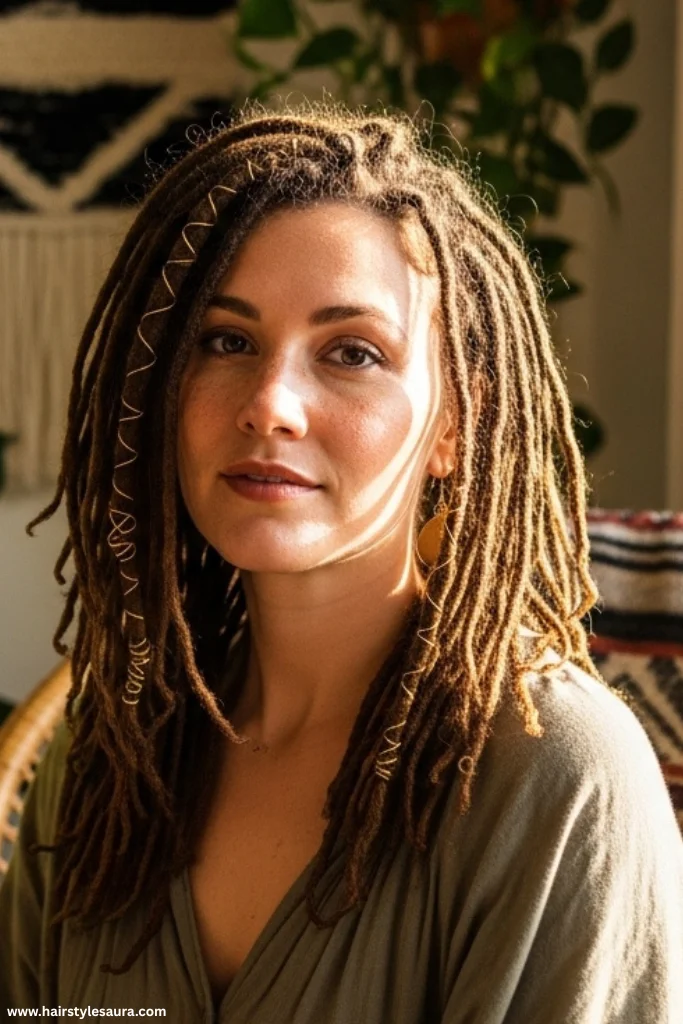 12 Stunning Butterfly Locs Crochet Hair Styles You’ll Want to Try Now 12 Locs with Gold String Wraps