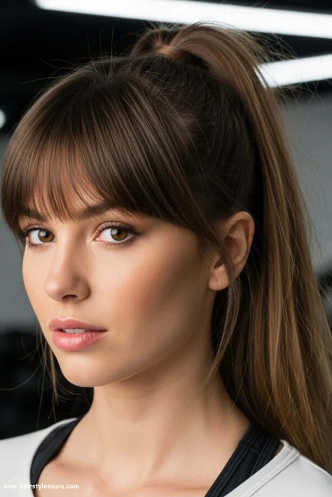 12 Flattering Oval Face Hairstyles with Bangs Ideas You’ll Love 12 Long Bangs with a High Ponytail