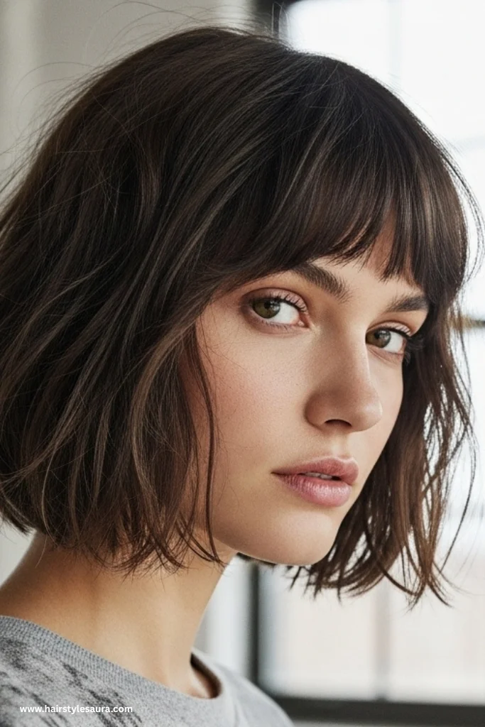 13 Stylish Shaggy Lob with Curtain Bangs Ideas to Refresh Your Look 12 Short Shaggy Lob with Micro Curtain Bangs
