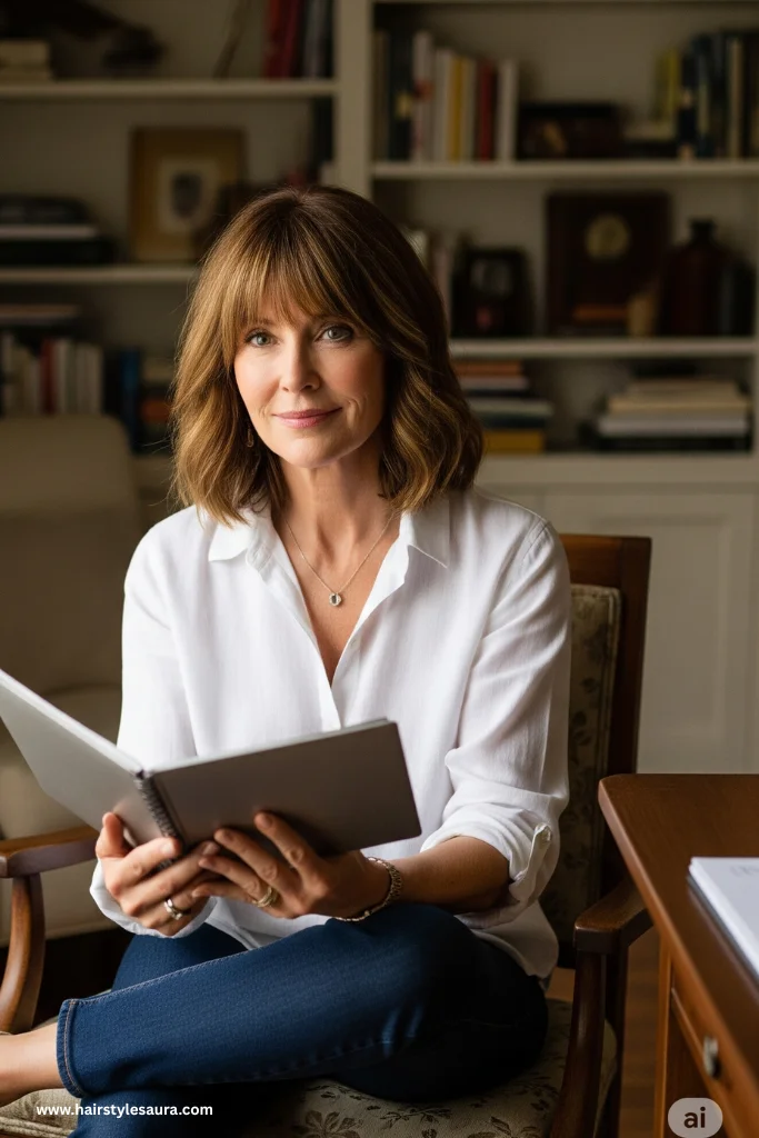 12 Flattering Hairstyles for Women Over 50 With Bangs 12 Shoulder-Length Cut With Layered Bangs