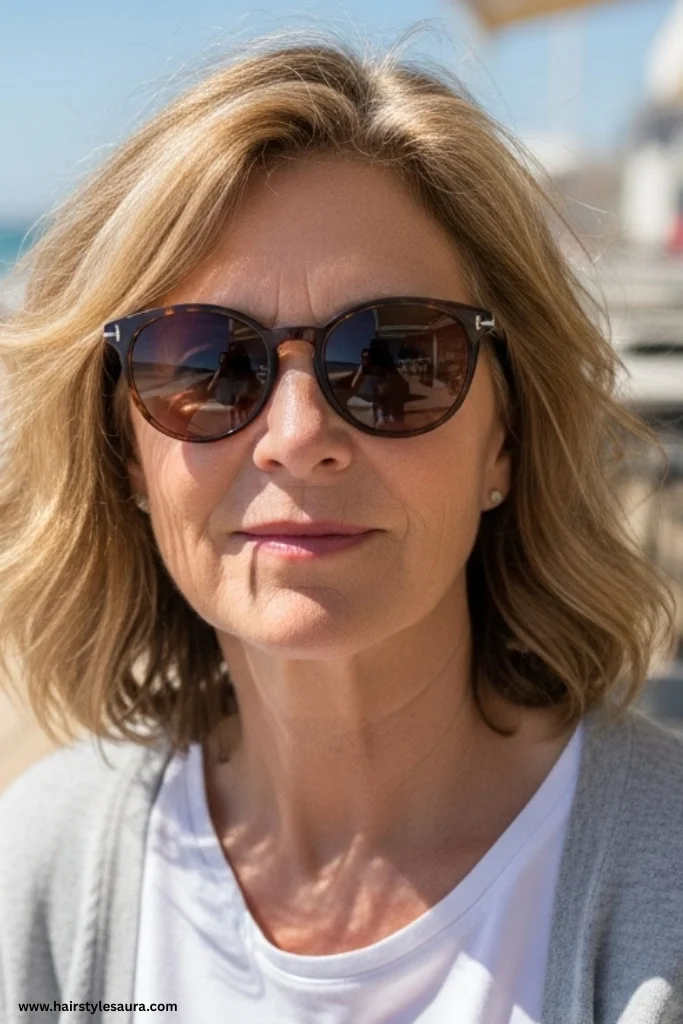 12 Hairstyles for Women Over 50 with Thin Hair 12 Tousled Shoulder-Length Waves