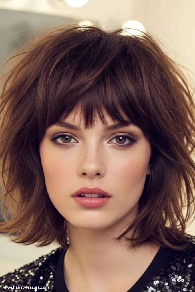 12 Stunning Shaggy Wolf Cut with Bangs Ideas for a Bold New Look 12 Voluminous Wolf Cut with Piecey Bangs
